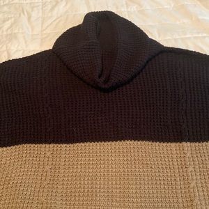 Tan and blue poncho sweater